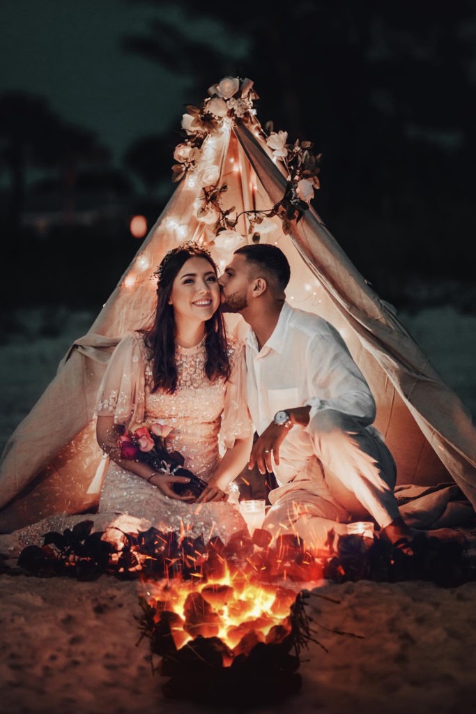 beach wedding simple wedding couple kissing