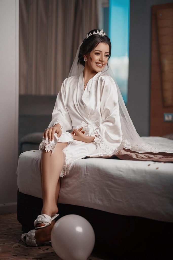 luxurious wedding bride in her hotel room